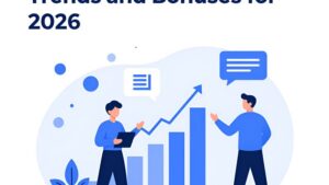 Концептуальная иллюстрация трендов зарплат и бонусов IT-руководителей 2026 года от агентства Персонал Вертекс